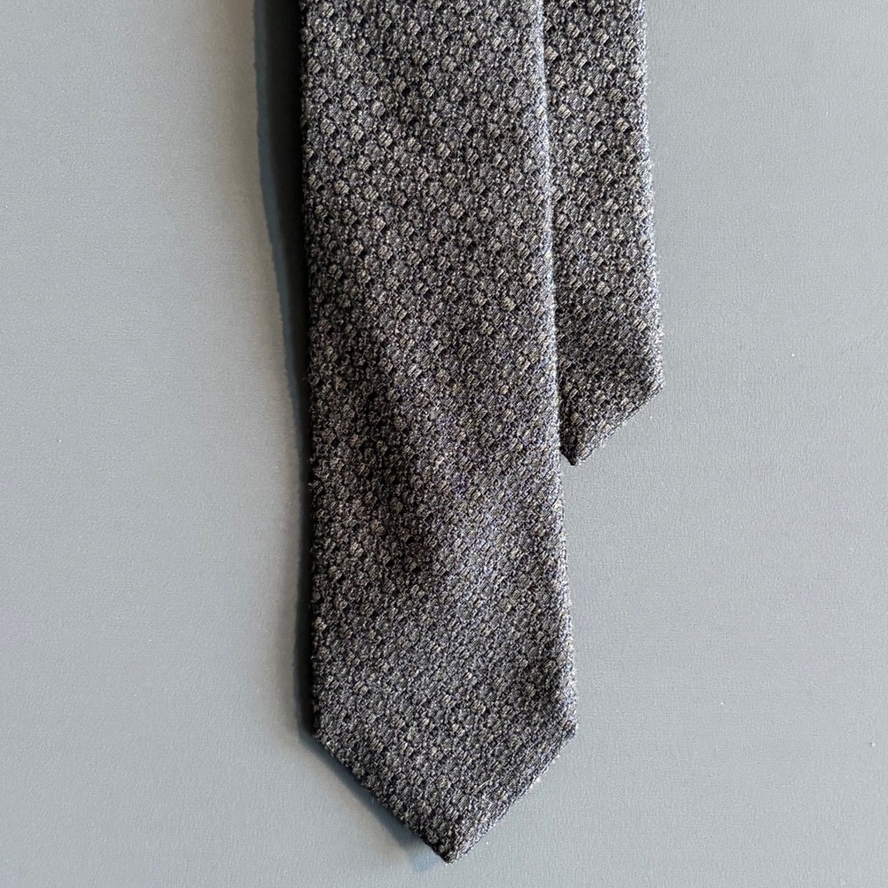 Thomas‎ Pink Wool Silk Tie Italy | Charcoal Basketweave 3" Blade